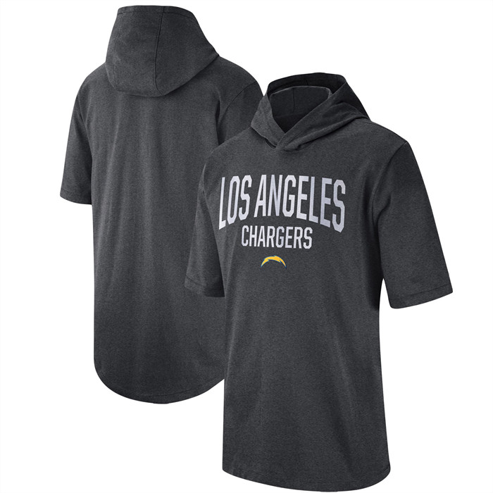 Men's Los Angeles Chargers Heathered Charcoal Sideline Training Hooded Performance T-Shirt